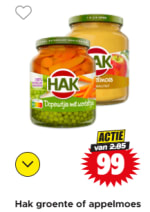 Alle Hak groente of appelmoes voor €0,99 bij Dirk