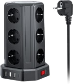 Torre Regletas Enchufes Cable 5M, Regleta USB 12 Tomas Corrientes y 4 USB por 26,98€