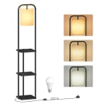 VASAGLE Floor Lamp with 3 Shelves, Standing Lamp with LED Bulb, Foot Switch, Fabric L