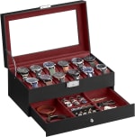 SONGMICS Estuche de Reloj con Tapa de Cristal de 2 Niveles para 12 Relojes por 23.99€