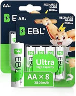 EBL AA Rechargeable Batteries (Retail Package), 1.2V 2800mAh AA Battery, 8 Counts - S