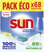 Lot de 68 tablettes Lave-vaisselle Tout en 1 Citron SUN à 12,10€