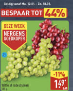 Witte of rode druiven 500 gram voor €1,49 bij de Aldi