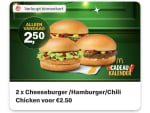 2 Cheeseburgers, Hamburgers of Chili Chicken voor €1,25 bij McDonalds