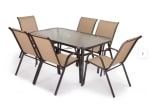 Mesa de cristal templado HC y pack de 6 sillas para jardín marrón por 199,99€