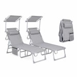 Pack 2 Tumbonas Plegables Con Parasol Ajustable Para Jardín Y Playa por 82.99€