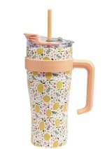 Gourde mug 900ml inox et plastique motif citrons avec paille à 5,95€