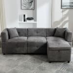L-Shaped Sectional Sofa with Removable Storage Ottoman & 2 Pillows, Fabric, Grey