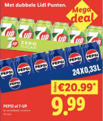 Blikjes 7UP en Pepsi (verschillende varianten) voor €9,99 bij Lidl
