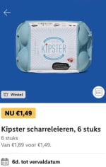 Kipster 6 eieren (3-sterren Beter Leven) voor €1,49 bij Lidl