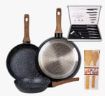 Set de 3 Sartenes de Aluminio Forjado 20/24/28 + set cuchillos y espátulas por 27.23€