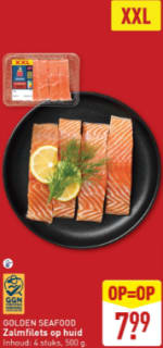 500 gram Zalmfilets op huid voor €7,99 bij de Aldi