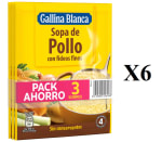 6 packs de 3 unidades de 72g de Sopa de pollo con fideos Gallina Blanca por 8.32€