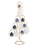 Sapin de Noël en métal doré et boules de Noël en verre bleu et blanc à 14,99€