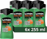 Lynx Jungle Fresh 3-in-1 Body Wash Hair, Face and Body Cleanser Shower Gel 6x 225 ml