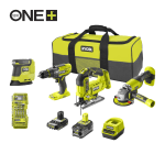 Pack 4 herramientas, taladro percutor + amoladora + sierra de calar + lijadora