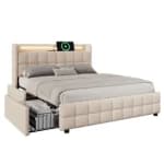 Gestoffeerd bed met hoofdbord met USB-oplaadfunctie en ledverlichting voor €236,99