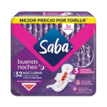 Toallas Femeninas Saba Buenas Noches Nocturna Extra Larga 32pzas $55 | Bodega Aurrera