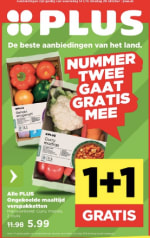 1+1 gratis bij PLUS — tweede gratis op o.a. chips, snacks en verspakketten