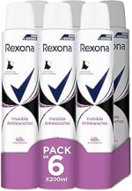 6 desodorantes Rexona Invisible Aerosol mujer Black&White 200ml por 9.06€