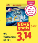 W5 vaatwastabletten XXL 60 + 6 gratis voor €3,14 met de Lidl plus app