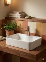 Lavabo sobre encimera de porcelana blanca BAENA 480x370x135 mm por 35€