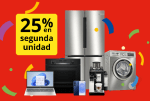 25% en segunda unidad en Electrodomésticos, Televisores y mucho más en Worten