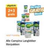Alle Campina Langlekker literpakken 2+3 gratis bij de AH