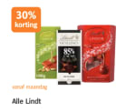 30% korting op Alle Lindt chocolade bij de AH