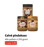Calvé pindakaas Alle potten à 350 gram 2 voor 5,00 bij de Jumbo