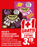 Holie's Crunchy Bars of Bites We Love 1+1 gratis bij de Dekamarkt