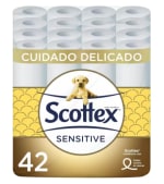 Scottex Papel Higiénico Sensitive 42 rollos 3 capas toque leche almendras por 12.70€