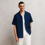 Chemisette 100% coton gaufrée unie - Bleu moyen à 18€