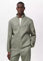 Mango Outlet Chaqueta Lino Cremallera Oliva por 25,99€