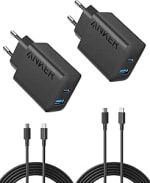 Lot de 2 chargeurs secteur Anker - 20 W, 2 ports, câbles de recharge 1,5 m à 29,19€