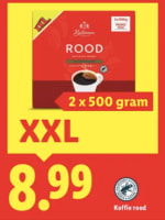 Filterkoffie Rood 500 gram 2-pack voor €8,99 bij de Lidl