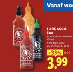Flying Goose Sriracha saus in diverse smaken voor €3,99 bij de Lidl