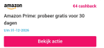 Probeer 30 dagen Amazon Prime en ontvang €4 cashback