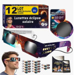 Lot de 12 lunettes Eclipse Solaire + 2 filtres pour téléphones mobile à 6,49€