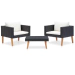 vidaXL Set de muebles de jardín 3 pzas y cojines ratán sintético negro por 46.19€
