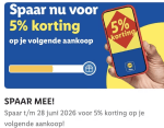 5% korting op de hele kassabon bij de Lidl