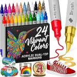: ARTISTRO 24 Acrylic Paint Pens – Dual Tip (Brush & Fine) Markers for Fabric, Canvas