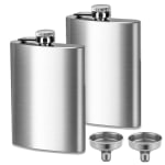 2 Petacas de Acero Inoxidable con Embudo, Antifugas, Portátil, Plata por 3.99€