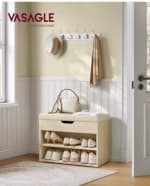 VASAGLE Banco Zapatero, Mueble Zapatero con Asiento Tapizado, Banco Recibidor con 3 C