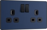 BG Electrical Double Switched Wall Socket Matt Blue £5 Screwless Design