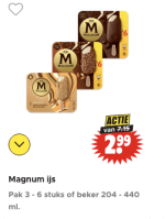 Alle Magnum ijs voor €2,99 bij Dirk