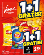 1+1 gratis op Lay's Chips 275g bij de Vomar