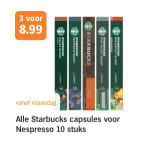 Alle Starbucks capsules voor Nespresso 3 voor €8,99 bij de AH