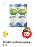 Campina Langlekker houdbare melk voor €0,89 bij Dirk