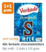 1+1 gratis op alle Verkade chocoladeletters bij de AH